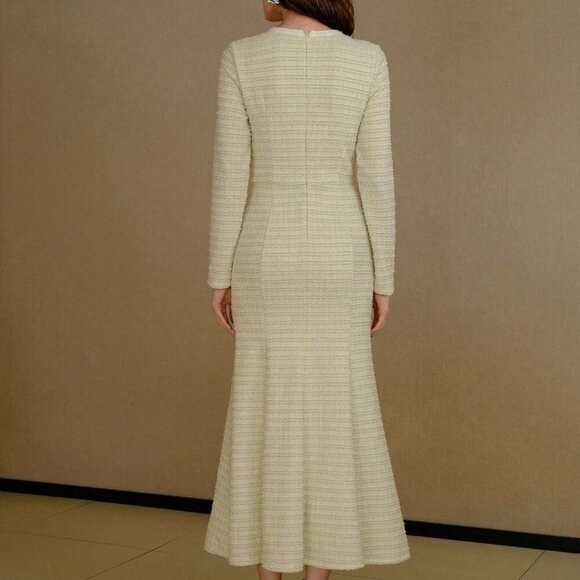 Apricot Women's Tweed Button Decor Bias Cut Dress - Picture 3 of 6